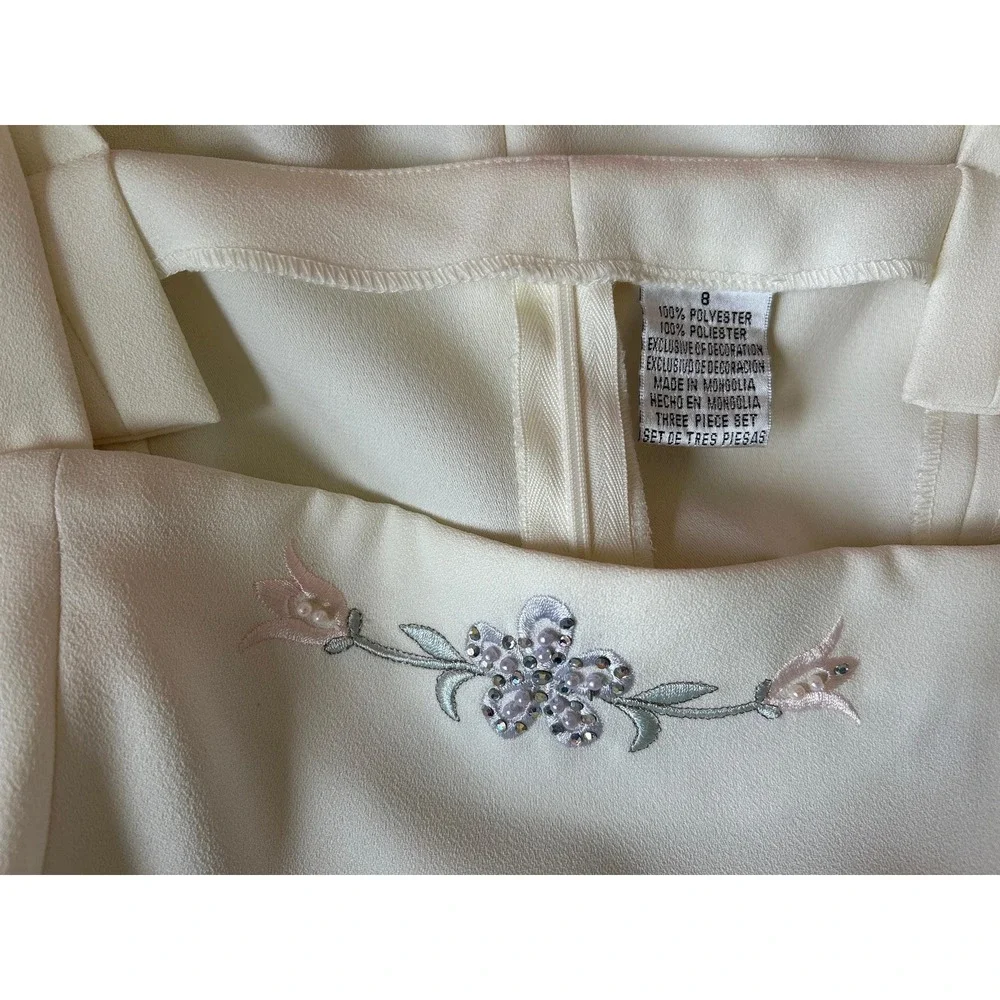 Vintage Women's Skirt Set Pearl Sequin Top Embroidered Pastel Pink & Aqua Suit - Picture 13 of 13